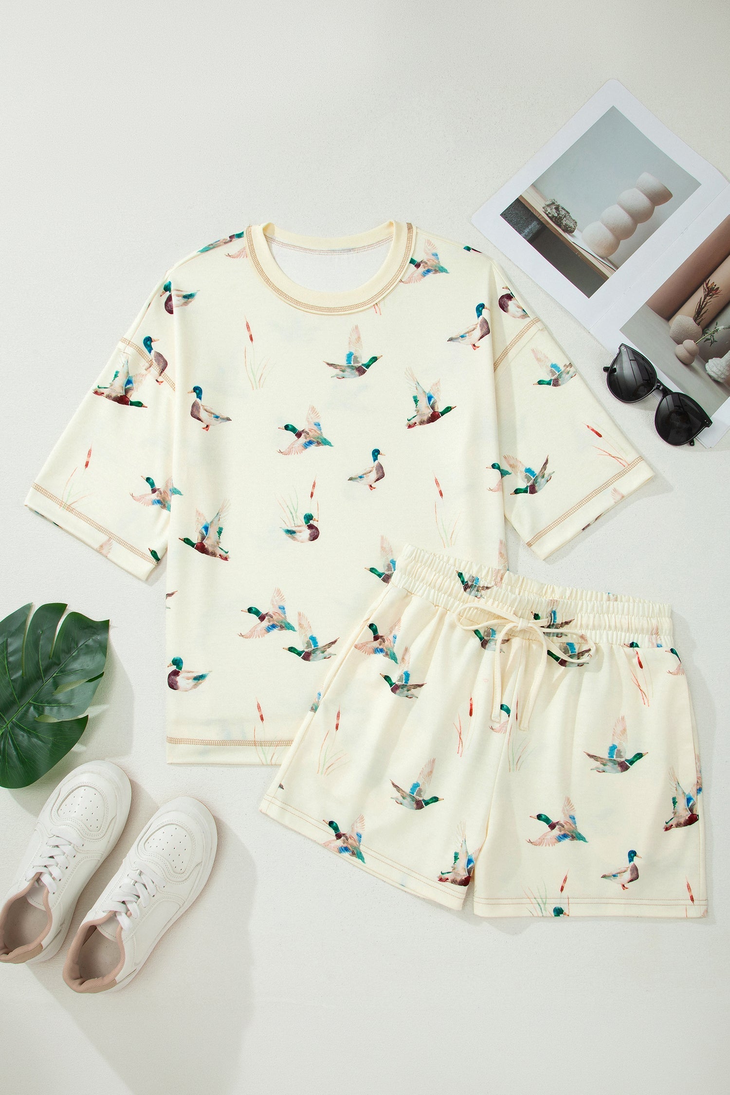 Ensemble Short Imprimé | Canards Beige Oversize